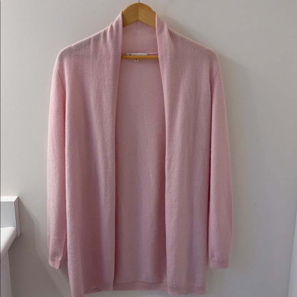 LEMONWOOD 100% Cashmere Rolled Collar Cardigan, Powder Pink. - Picture 3 of 10